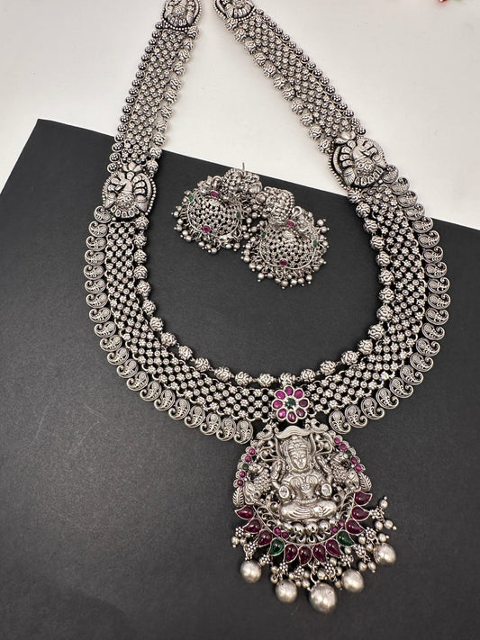 Goddess Lakshmi Long Haar Oxidized German Silver Necklace