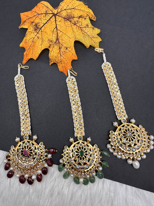 Polki 6 Carat gold plated Pearl Mang Tika - Red