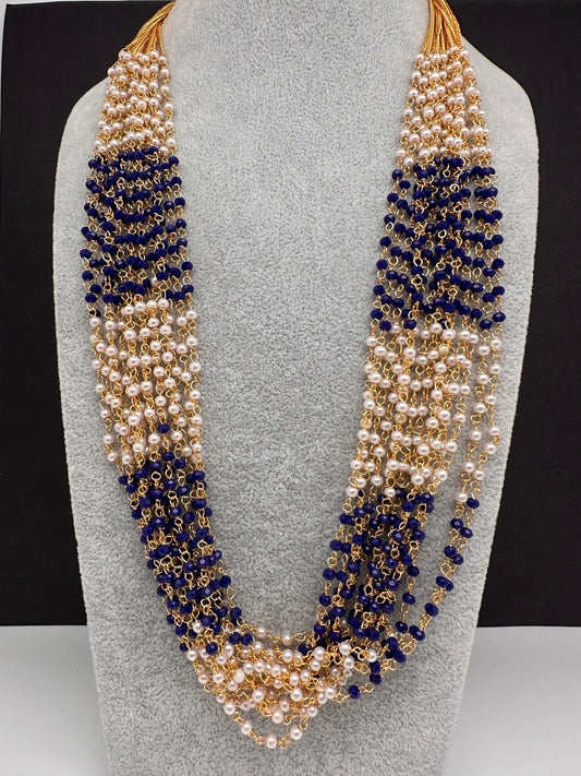 Pearl Bunch Multi Color 15 Line Necklace - Blue