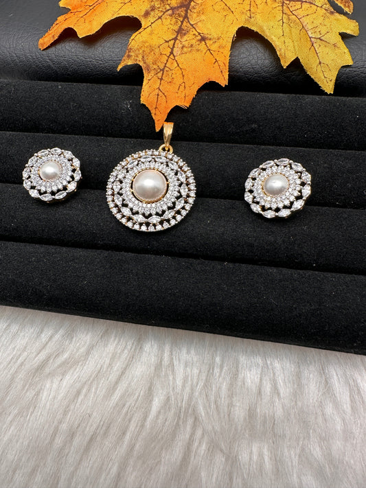 AD Pearl Locket Pendent Set