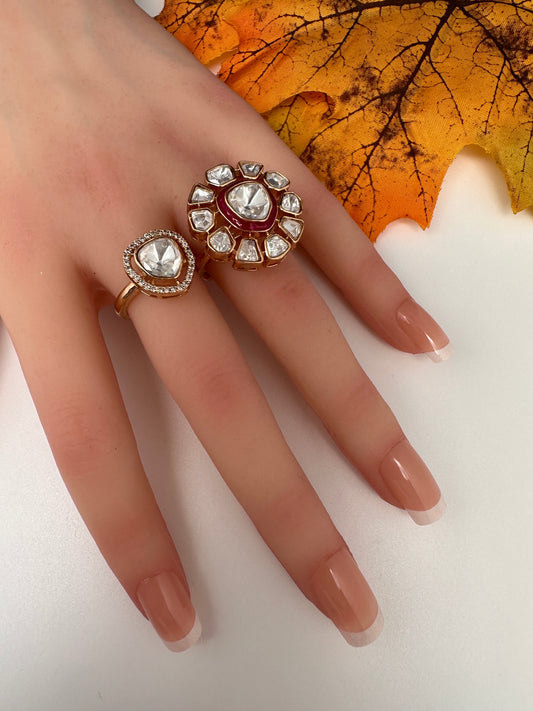 Moisaanite 2-1 Adjustable Color Stone Cocktail Ring - Red