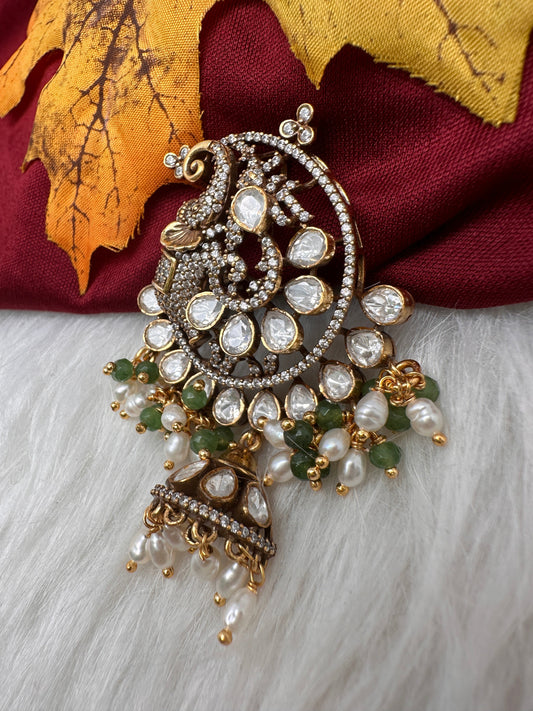 92.5 Silver Moissanite Elephant Pendent with Rice Pearls