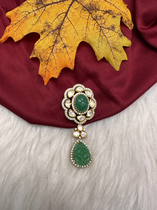 92.5 Silver Carved Green Stone Moissanite Pendent