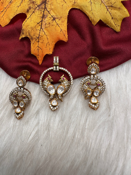 92.5 Silver Small Bird Moissanite Pendent Set