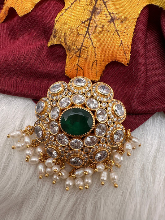 92.5 Silver CZ Green Pendent With Rice Pearls