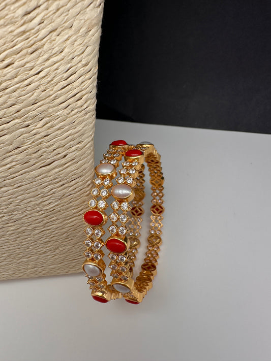 92.5 Silver Coral Pearl Bangles 2.6