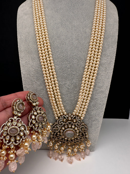 KundanPink Stone Pearls Long Necklace