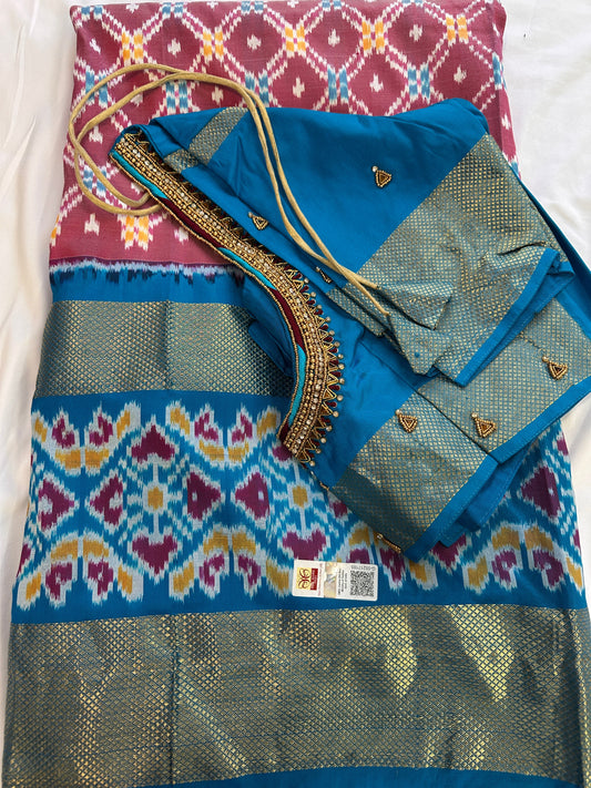 Pink Double Ikkat Pochampally Pure Silk