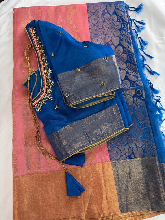 Pink Uppada Light Weight Saree with Maggam Work Blouse