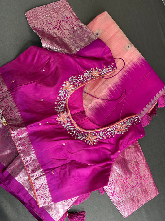 Pure Kanchi Pattu Silk Saree with Maggam Work Blouse