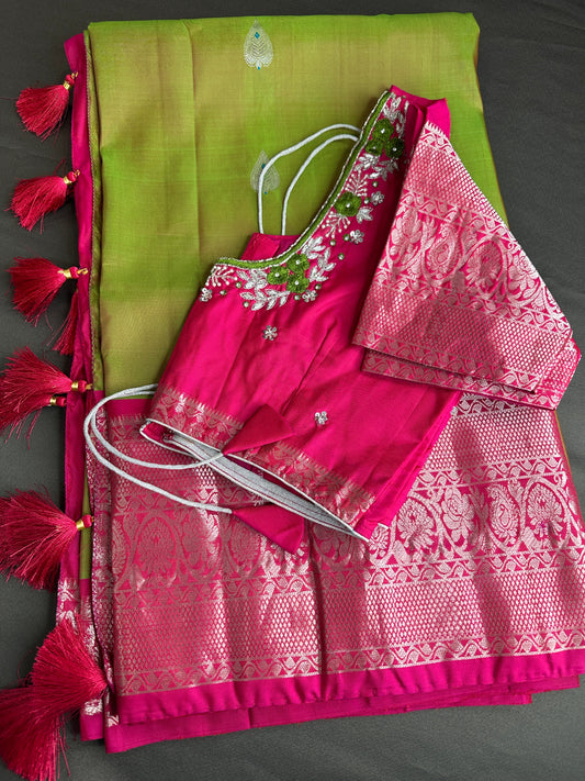 Pure Kanchi Pattu Silk Saree with Maggam Work Blouse