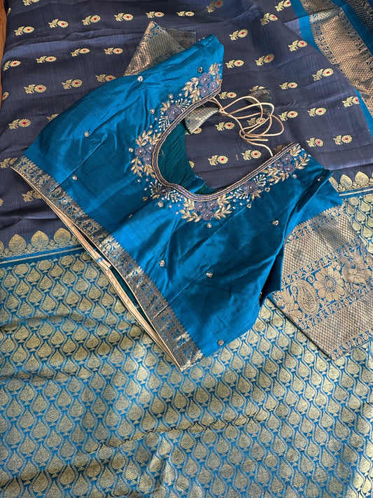 Pure Kanchi Pattu Silk Saree with Maggam Work Blouse