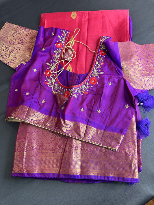 Pure Kanchi Pattu Silk Saree with Maggam Work Blouse