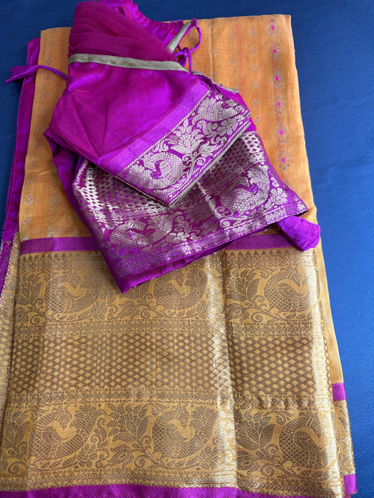 Pure Venkatgiri Silk Yellow and Pink Saree