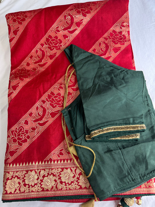 Red Green Banarsi Weaving Silk Saree
