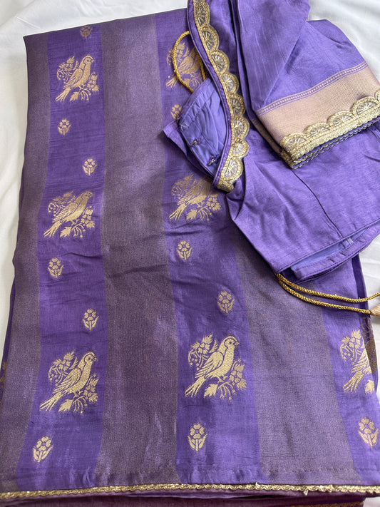 Purple Lavender Banarsi Weaving Silk Saree