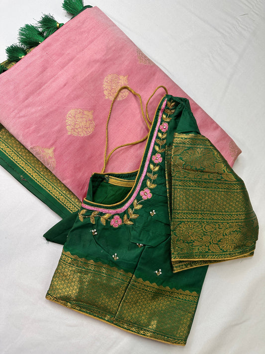 Pink Green Semi Silk Pattu Gadwal Saree
