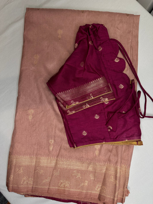 Raw Mango Silk Dusty Pink Light Weight Saree