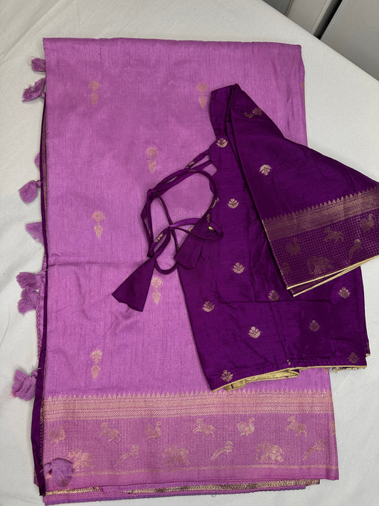 Raw Mango Silk Lavender Purple Light Weight Saree