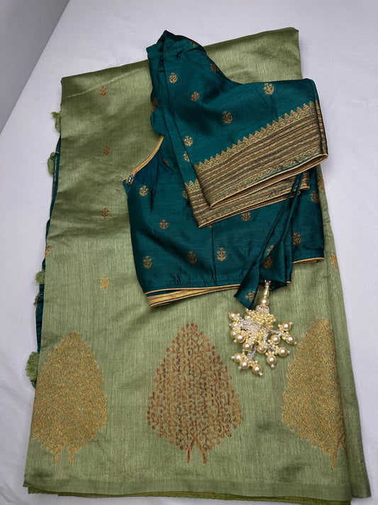 Raw Mango Light Weight Green Saree