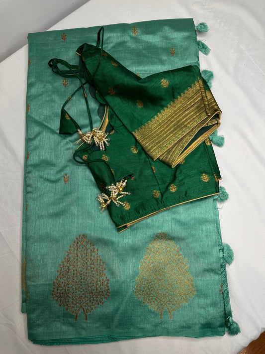 Raw Mango Light Weight Green Saree