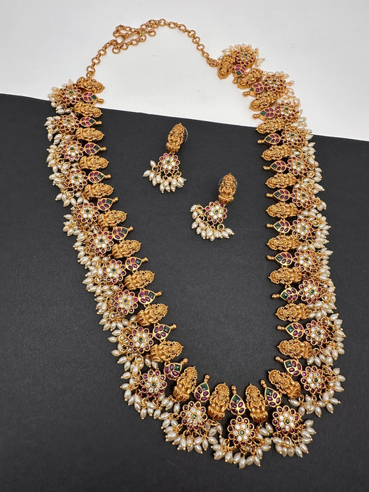Goddess Lakshmi Rice Pearls Guttapusalu Necklace