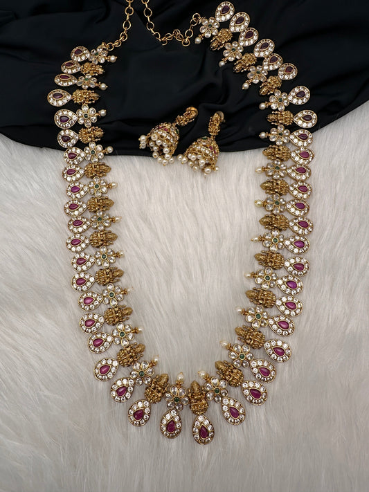 Kempu Goddess Lakshmi CZ Long Necklace