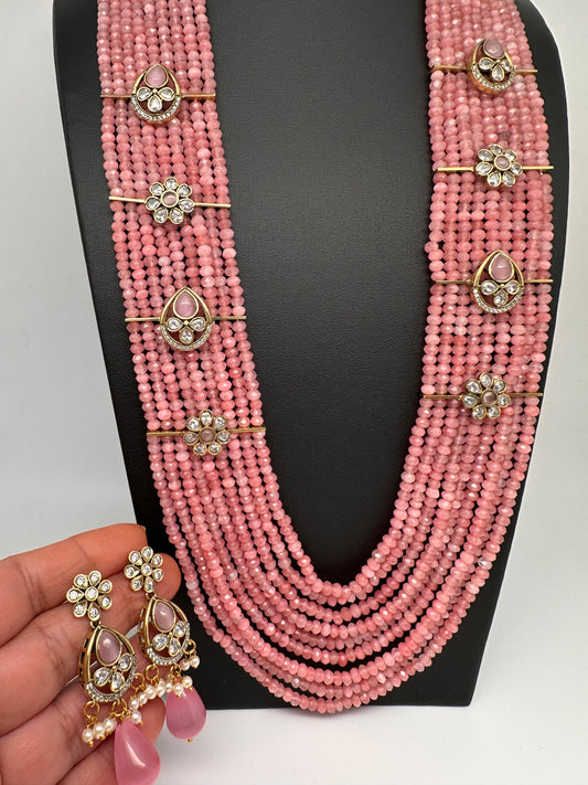 Multi Layer Onyx Beads Color Stone Necklace - Pink