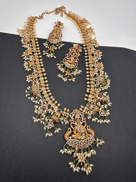 Goddess Lakshmi Rice Pearls Green beads Guttapusalu Necklace