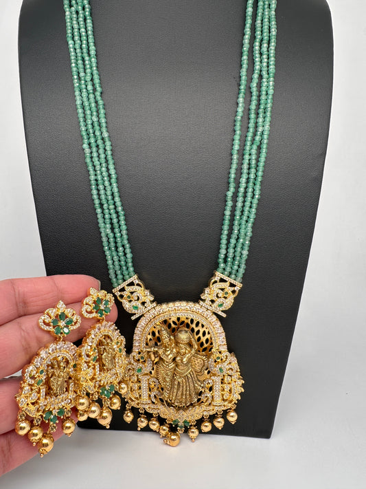 Radha Krishna Green Onyx Beads Long Necklace