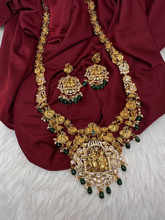 Radha Krishna Peacock Matte Nakshi Long Necklace