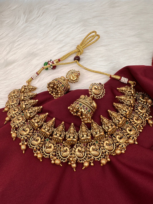 Goddess Lakshmi Peacock Pattern Neckline Necklace