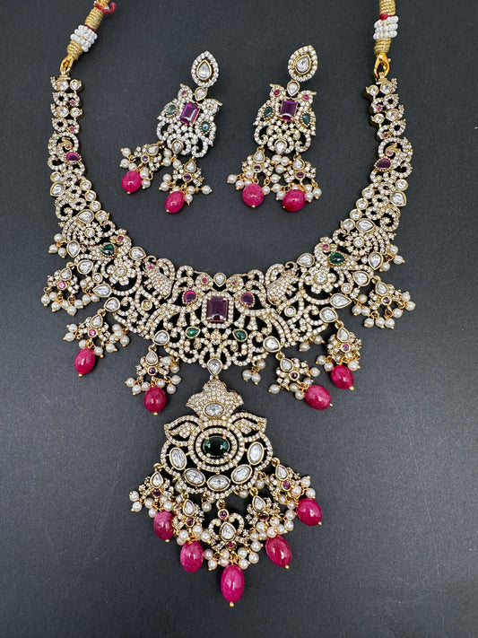 Polki Victorian Red Beads Victorian Mehendi Short Necklace