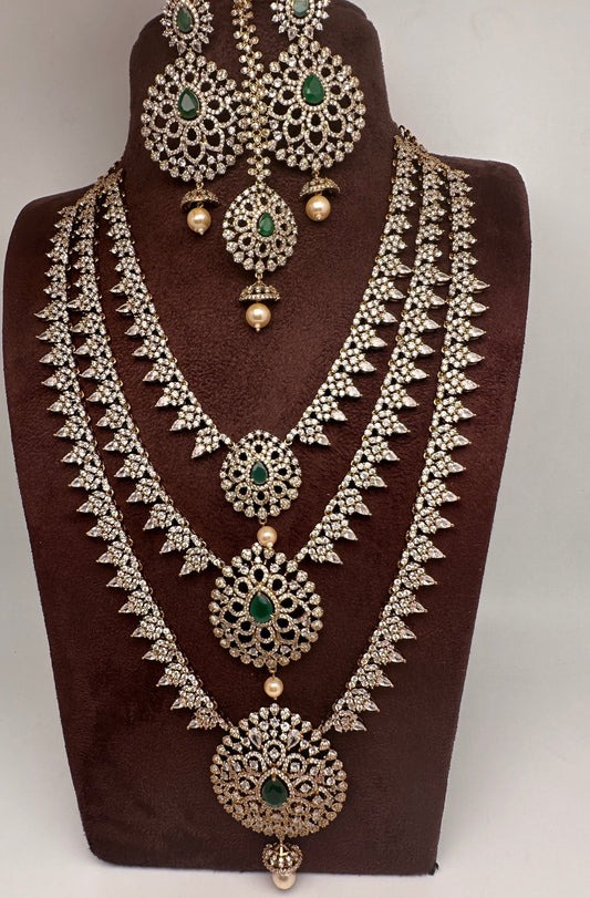 Multi Layer Teen Lada  Victorian Color Stone Statement Necklace - Green