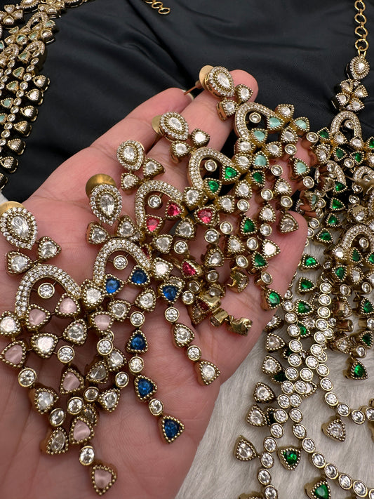 Multi Layer Teen Lada  Victorian Color Stone Statement Necklace - Red