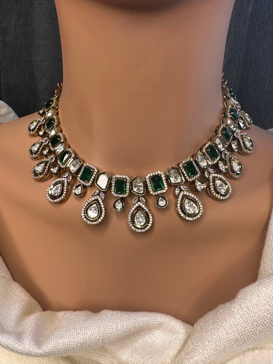 Moissanite Uncut Finish Victorian Color Stone Necklace - Green