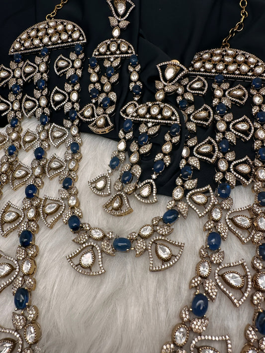 Moissanite Multi Layer Statement Victorian Color Stone Necklace - Blue