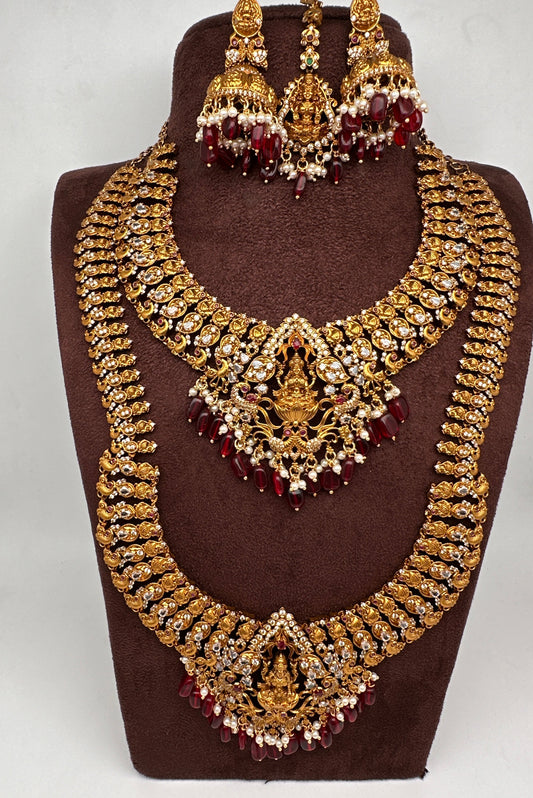 Matte Goddess Lakshmi CZ Combo Long Short Necklace