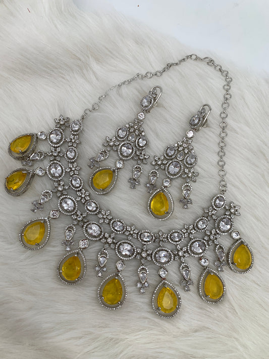AD Yellow Doublet Stone Neckline Necklace