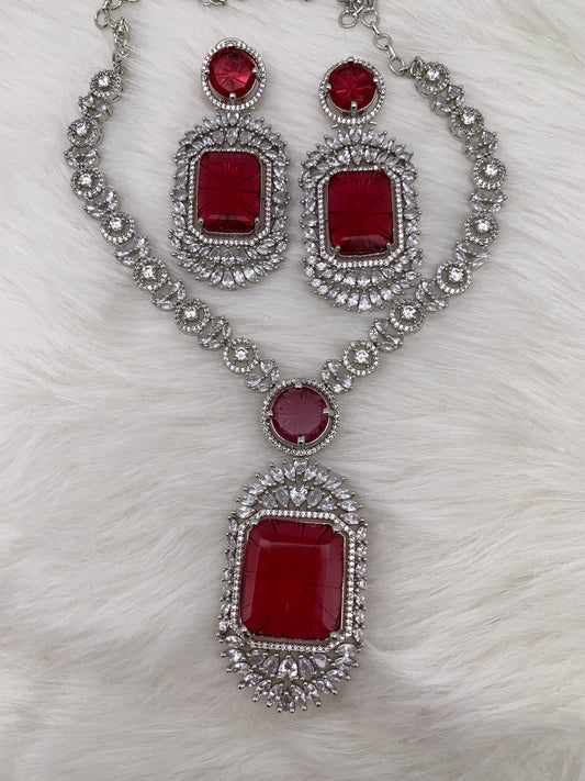 Doublet Stone Short Necklace - Red