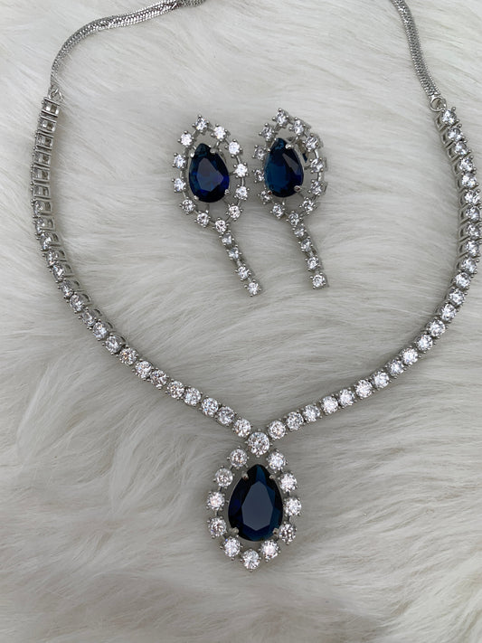 Doublet Blue Stone AD Short Necklace