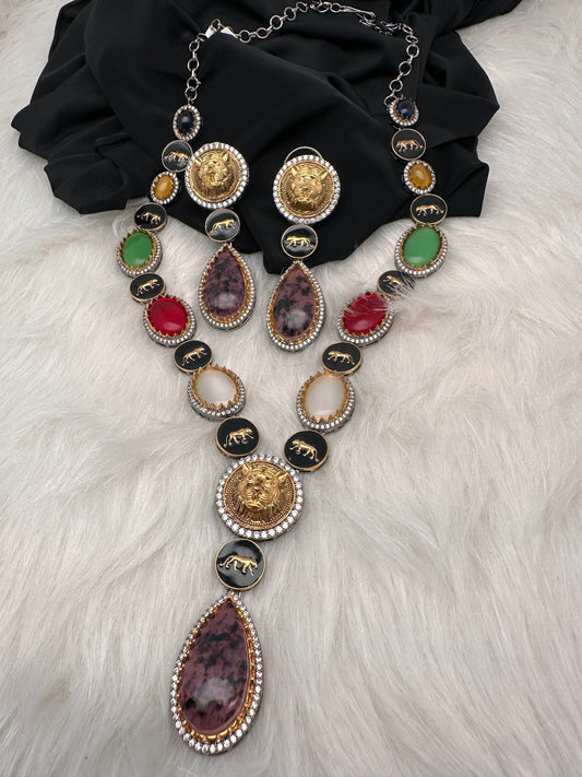 AD Multi Color Oval Stone Sabyasachi Inspired Short Necklace