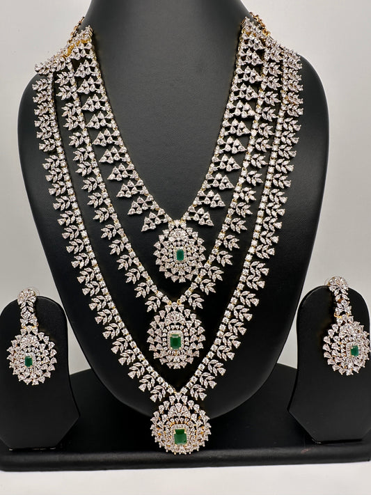 AD Diamond Finish Emerald Green Teen Lada Long  Necklace