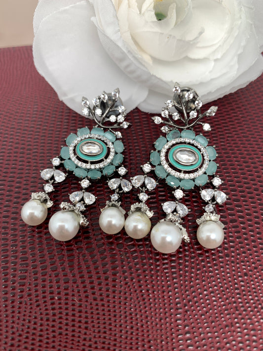 AD Mint Green Stone victorian polish Earrings