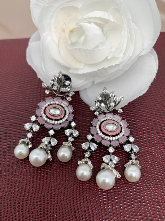 AD Pink Stone victorian polish Earrings