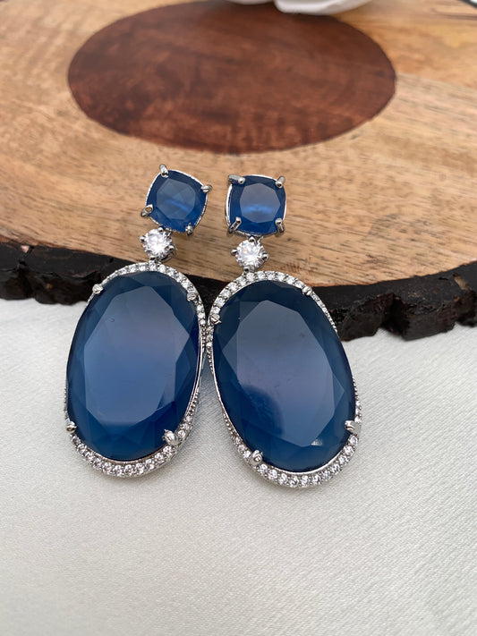 Blue Doublet Stone AD Oval Earrings