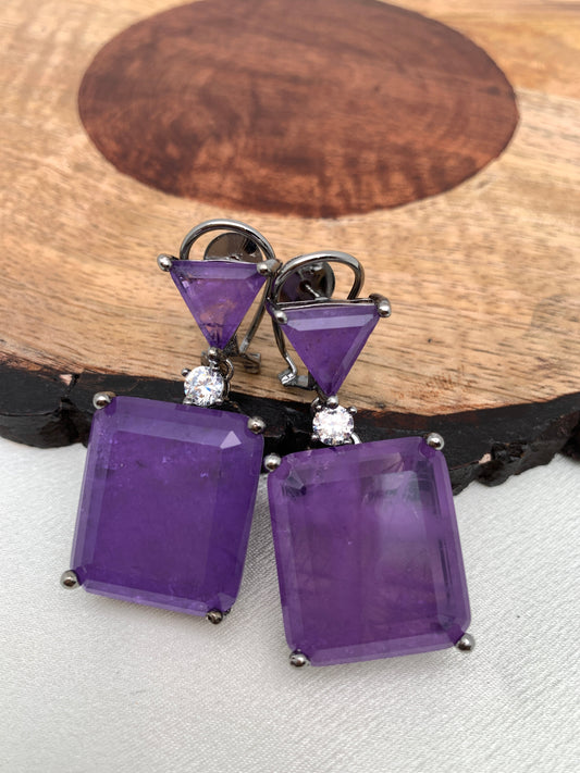 Violet Square Doublet Stone AD Earrings