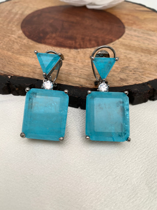 Turquoise Square Doublet Stone AD Earrings