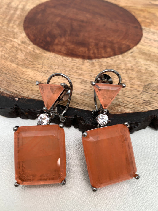 Peach Square Doublet Stone AD Earrings