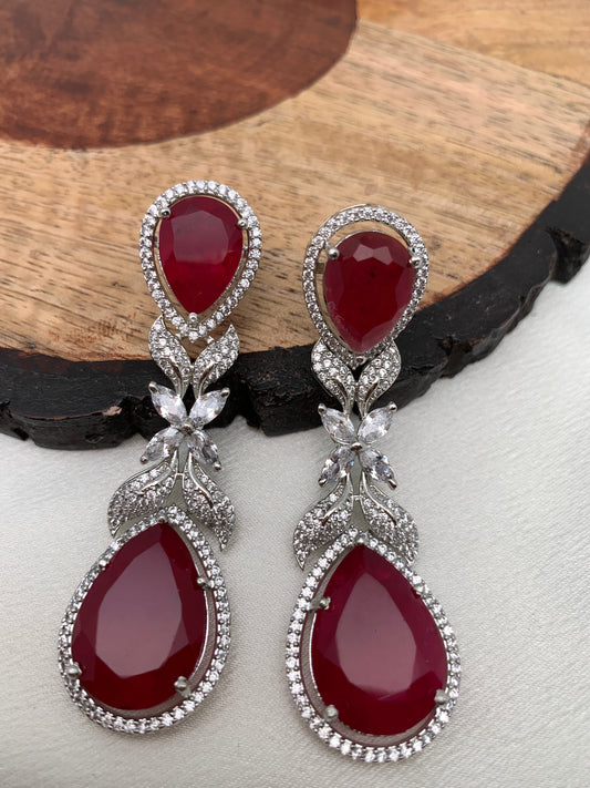 Red Doublet Stone AD Earrings